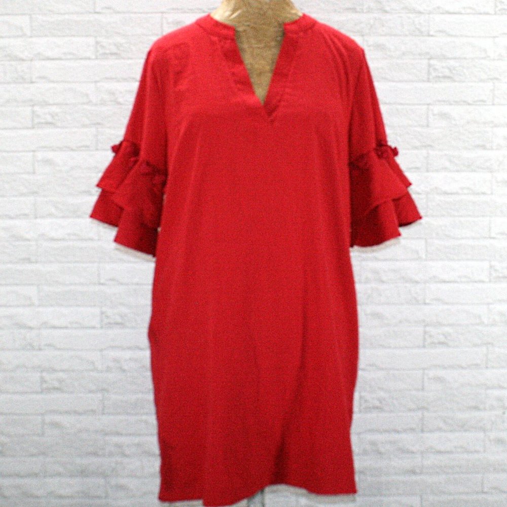 LEX BOUTIQUE Dress Mini Flowy Tunic Ruffle Fringe Tassel Red Babydoll Nap Small